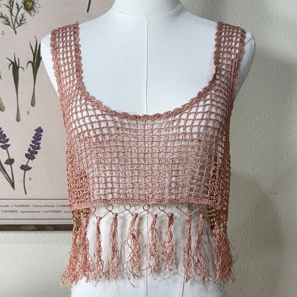 Sheer Crochet Fringe Crop Top Whimsigoth Fairy Grunge Witchy Y2k Boho Festival M
